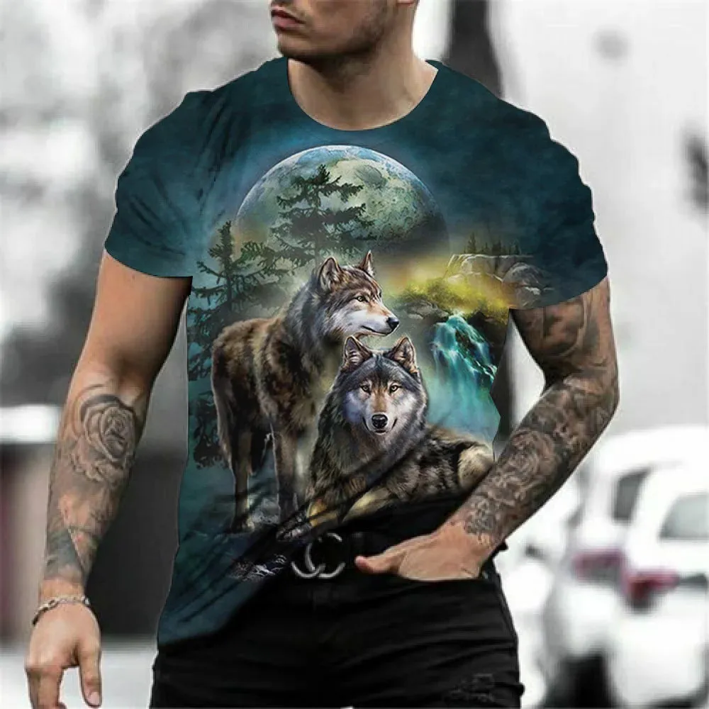 Short Sleeve Wolf Print T Shirt