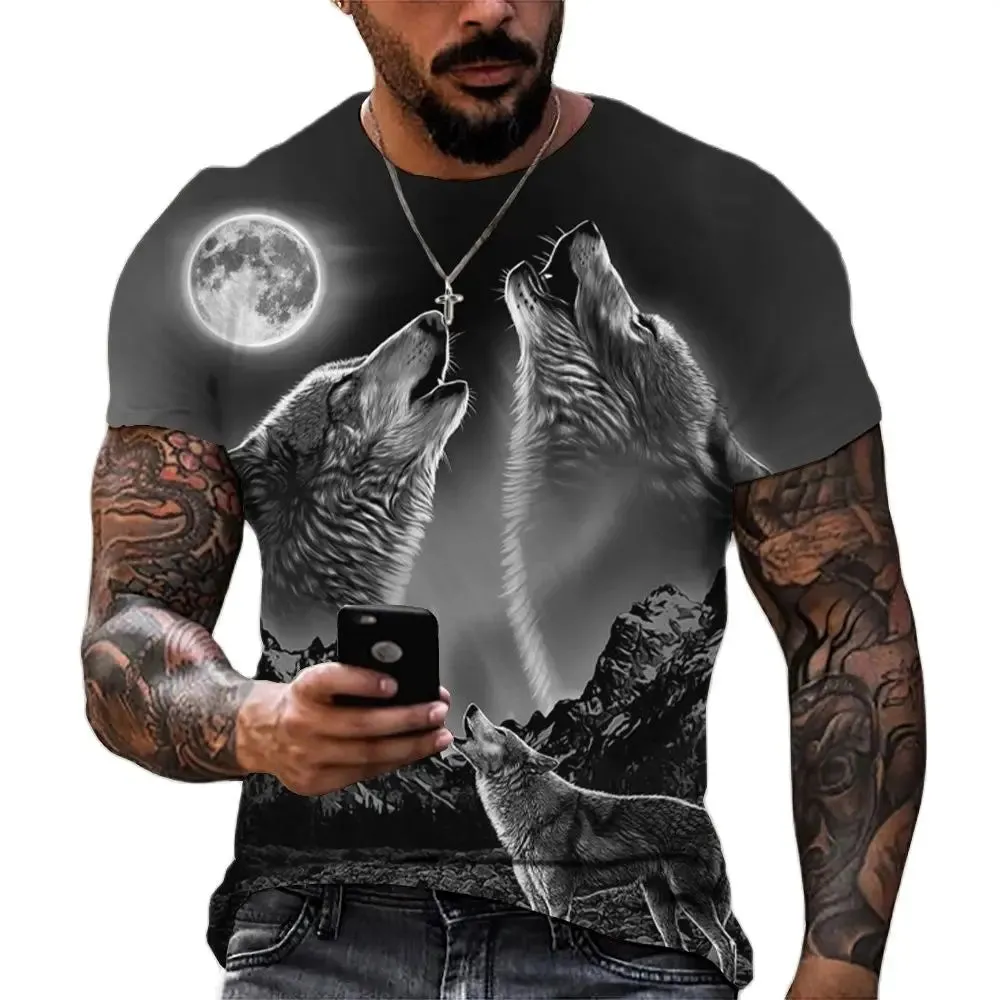 Short Sleeve Wolf Print T Shirt