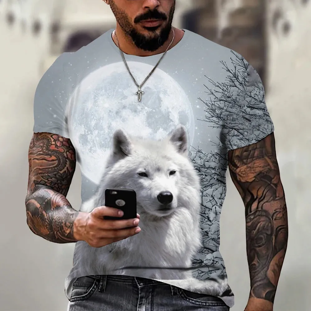 Short Sleeve Wolf Print T Shirt