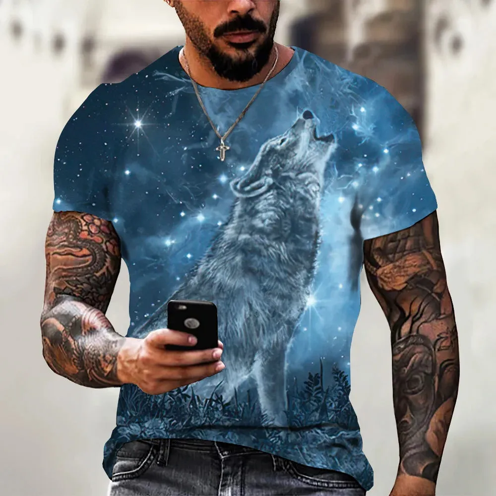 Short Sleeve Wolf Print T Shirt