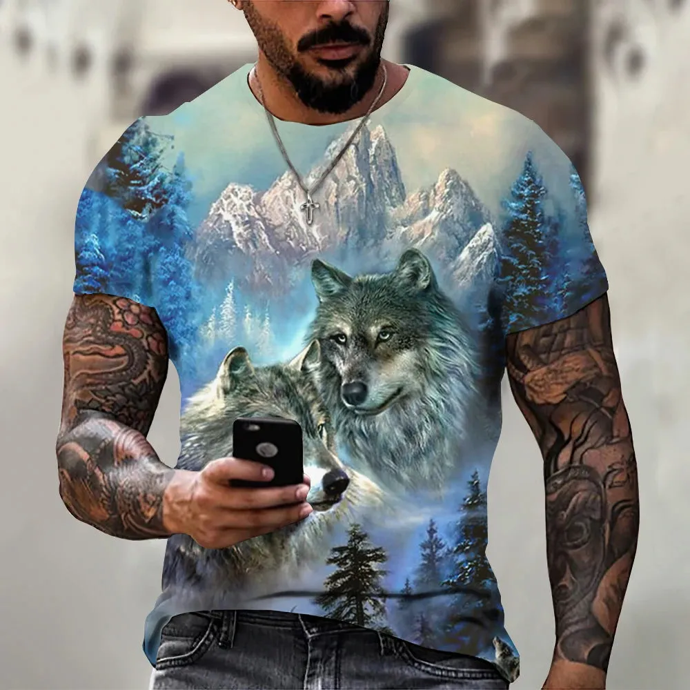 Short Sleeve Wolf Print T Shirt