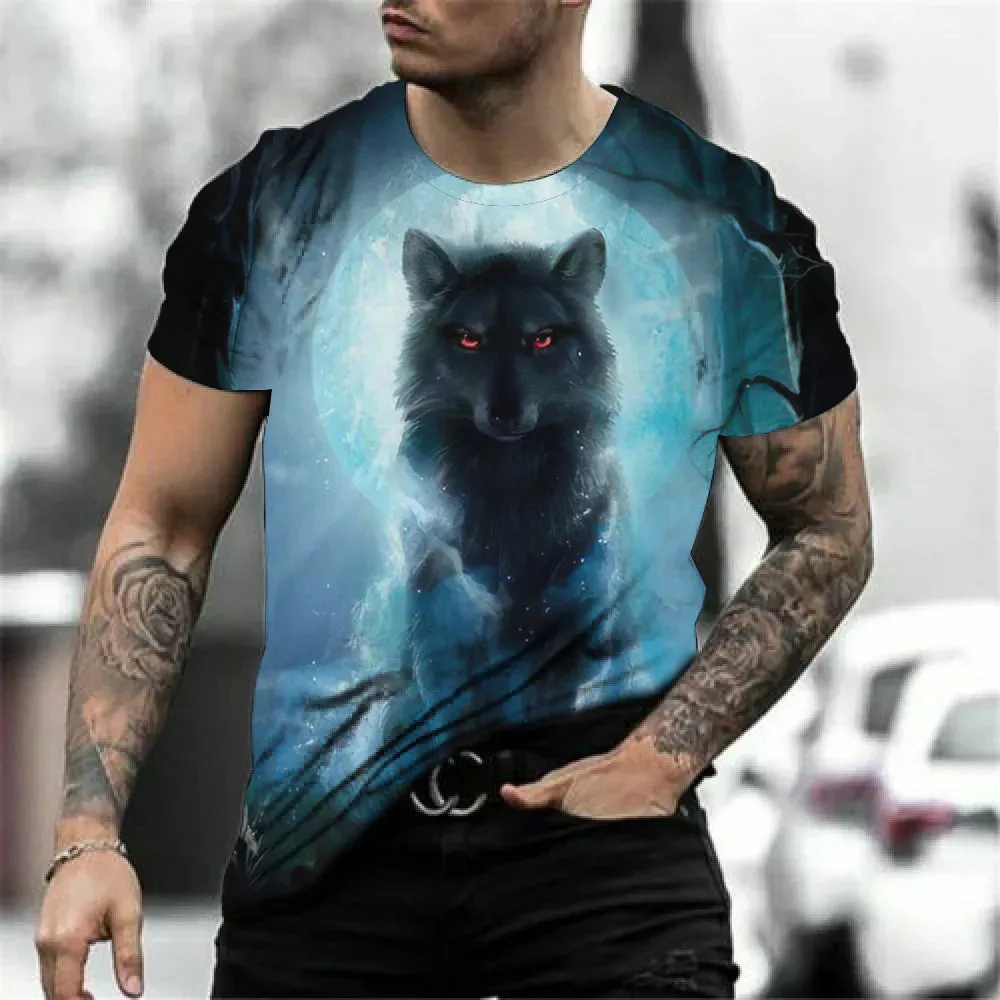 Short Sleeve Wolf Print T Shirt