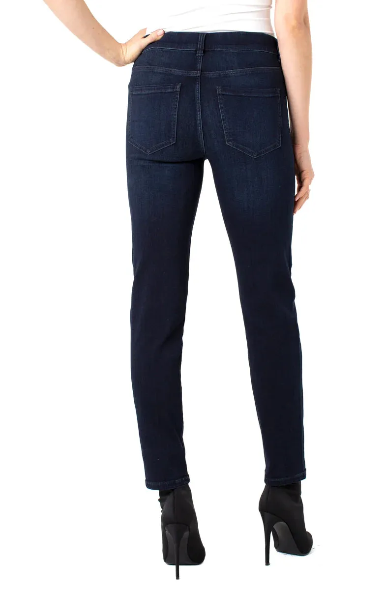 SLIM PULL ON MID RISE DARK WASH GLIDER JEANS