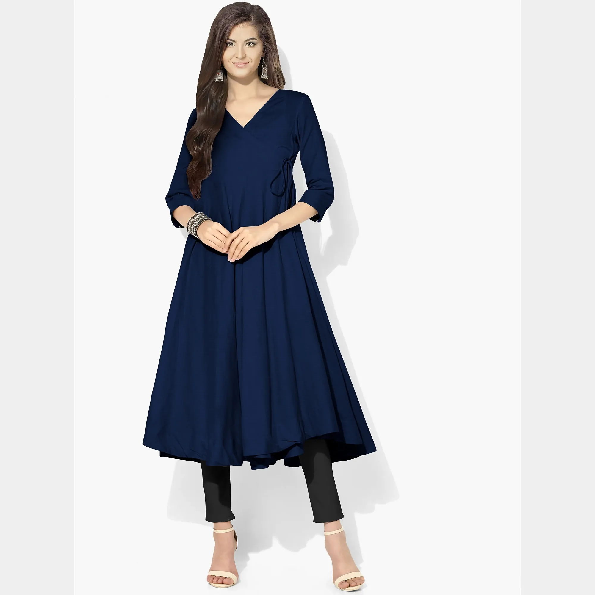 Solid Navy Blue Color Plain Georgette Fabric