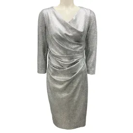 Talbot Runhof Silver Metallic Ruched Cocktail Dress