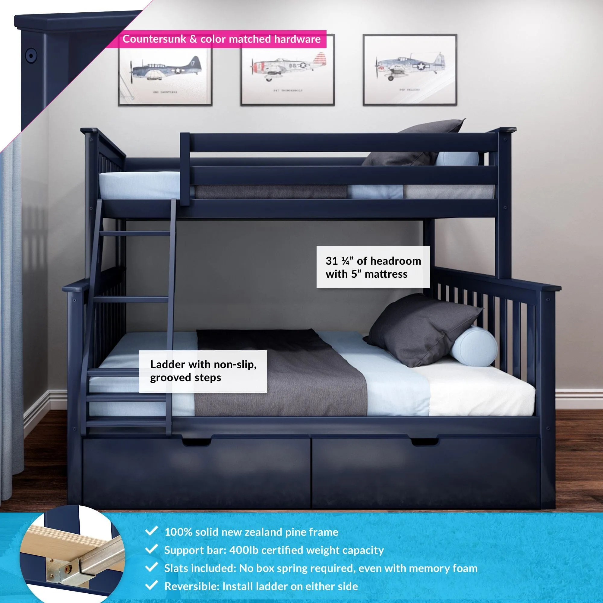 Twin Over Full Bunk Bed With Storage Drawers