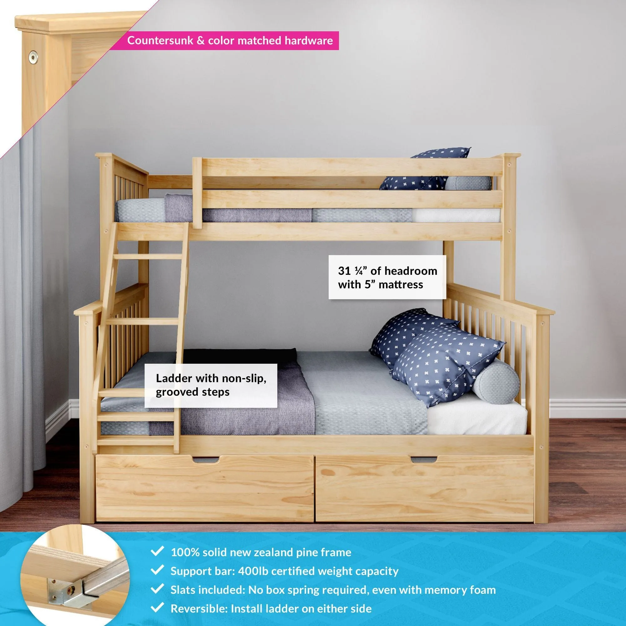 Twin Over Full Bunk Bed With Storage Drawers