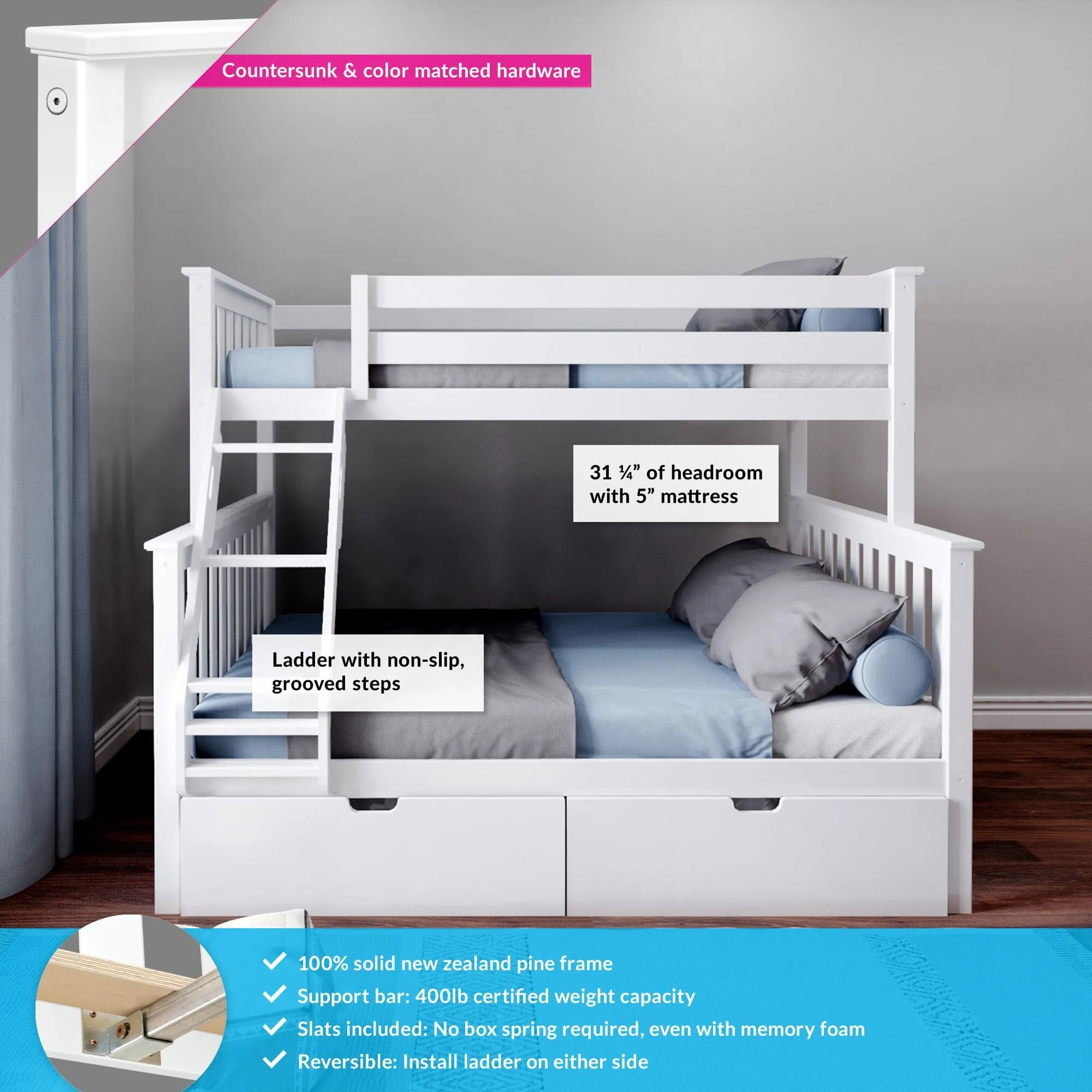 Twin Over Full Bunk Bed With Storage Drawers