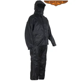 Two-Piece Black Rain Suit With Zippered Side Seams