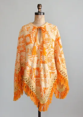 Vintage 1970s Abstract Knit Fringed Poncho