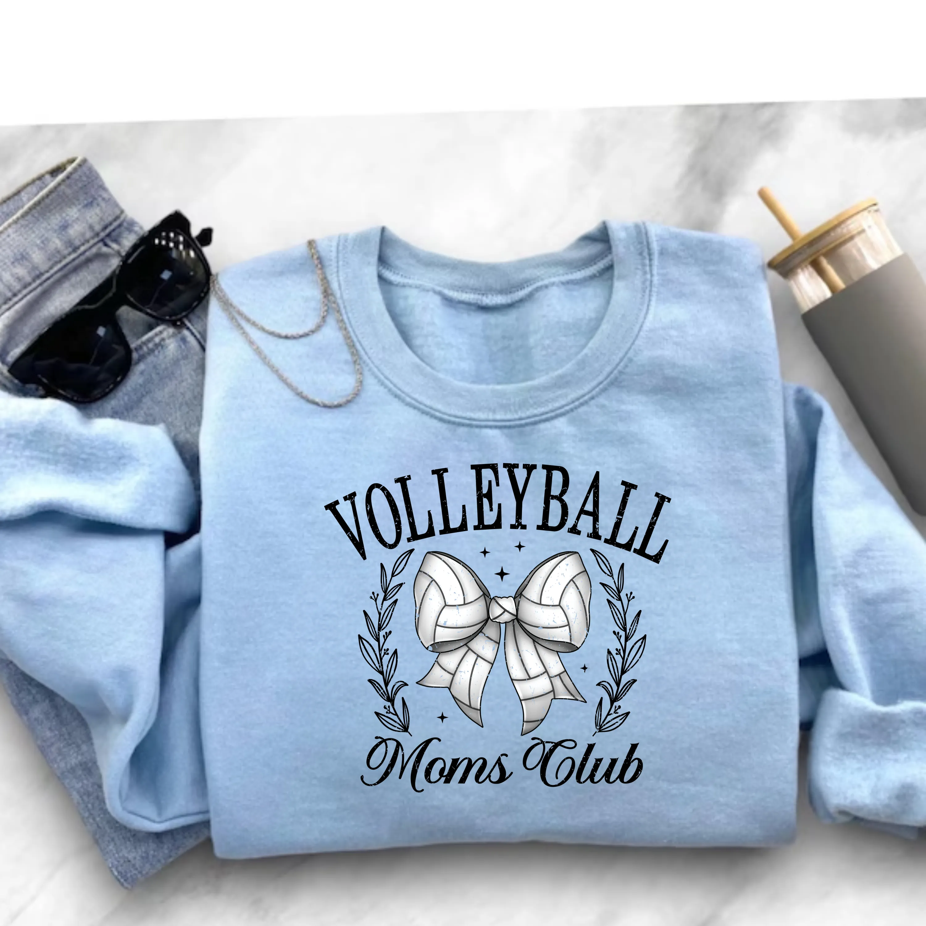 Volleyball Moms Club Bow Crewneck Sweatshirt