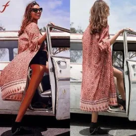 Women Beach Long Cardigans Kimono Cover Boho Chiffon Shawl