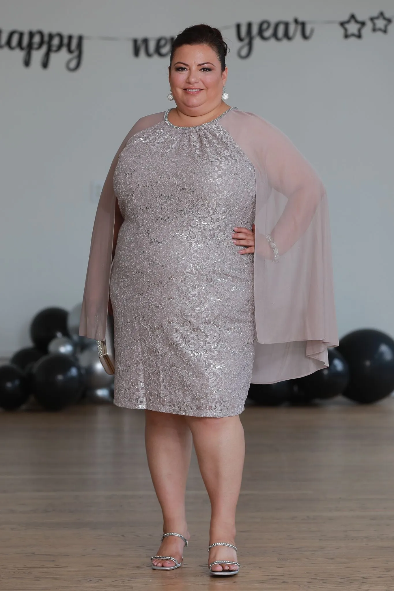 Women's Plus Size Cape Lace Cocktail Dress